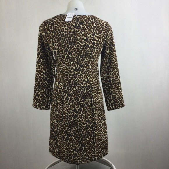 J. Crew Womens Leopard Print Crepe Long Sleeve Shift Dress Brown Sz 00 NWT K2150 - Picture 4 of 10